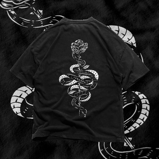 Snake Rose Tee Black